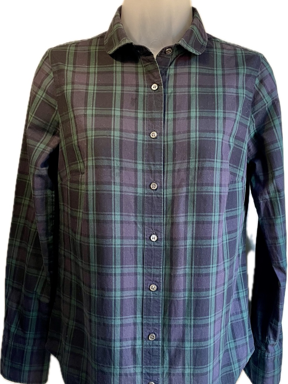 J. Crew Women's Black Watch Plaid Perfect Button-Down Shirt